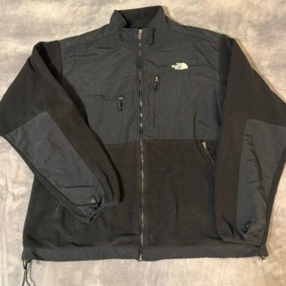 The North Face Fleece Jacket Men 2XL Black Denali Full Zip Reinforced Overlay